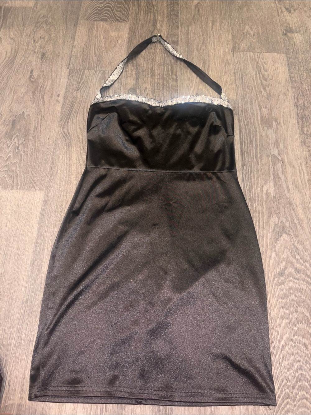 Windsor Black Halter Mini Dress with Silver Trim